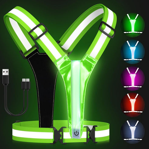 Zacro LED Reflective Vest Running Gear, 5 Lights Colors High Visibility Reflective Running Gear Rechargeable Light Up Running Vest for Walking Run...