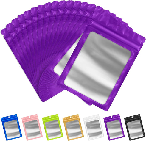 FUNFERY 100 Pack Mylar Resealable Bags Foil Packaging Bags with Clear Window,Zipper Pouch Smell Proof Bags for Food Storage,Cookies,Sample,Small B...