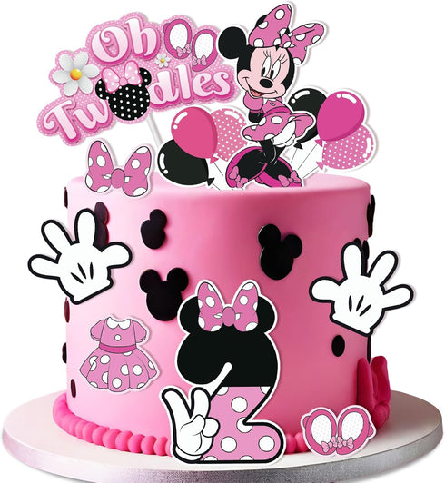 10 Pcs 2nd Mouse Cake Decorations- “Oh Twodles” Mouse Birthday Cake Topper Black and Red Birthday Party Decorations for Kids Boys Two Birthday Par...