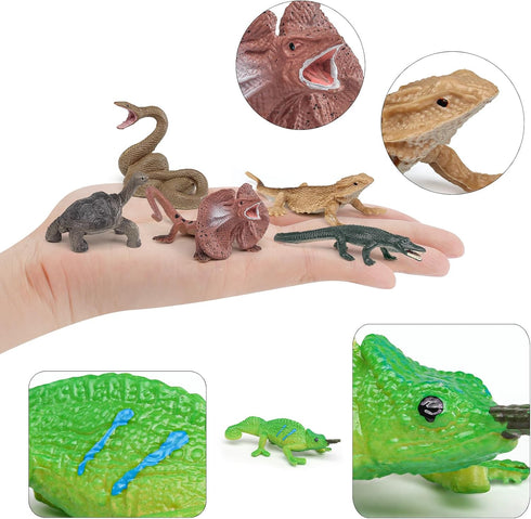 12PCS Mini Amphibians Set,Reptiles Animals Rainforest Wildlife Toy Set Lizard,Tortoise,Snake,Iguana,Tree Frog,Crocodile,Chameleon,Party Favor for ...