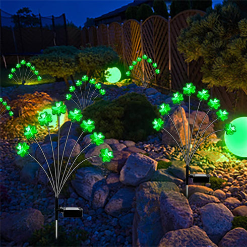 St Patricks Day Outdoor Decorations Solar Shamrocks Lights, 2Pack 16Led Green Lucky Clover Swaying Lights Solar Garden Stake Lights for St Patrick...
