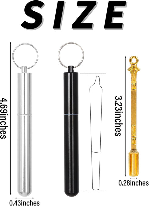 Aluminum Metal Tube Conetainer | Fits King Size or 1-1/4 Size Cones, Airtight, Waterproof, Lightweight, Pocket Size (Silver&Black)...