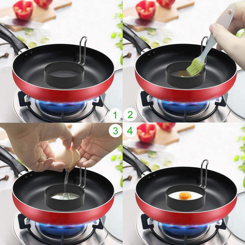 4 Pack Stainless Steel Eggs Maker Non Stick Round Egg Cooker for Cooking Cooking Rings Shaper for Frying Pancake Sandwiches Metal Handle Household...