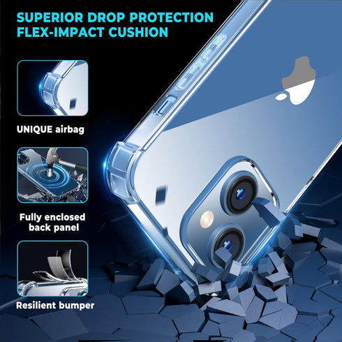 ORIbox for iPhone 14 Case for iPhone 13 Case Clear,with 4 Corners Shockproof Protection,iPhone 14/13 Clear Case for Women Men Girls Boys Kids,Case...