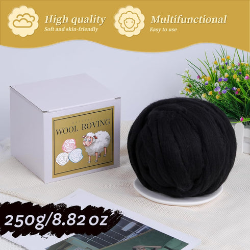 Wool Roving Bulk - 8.82oz/250g Super Wool Chunky Yarn, Wool Roving Top for Needle Felting, Soft Felting Wool Supplies for Hand Spinning, Felting, ...