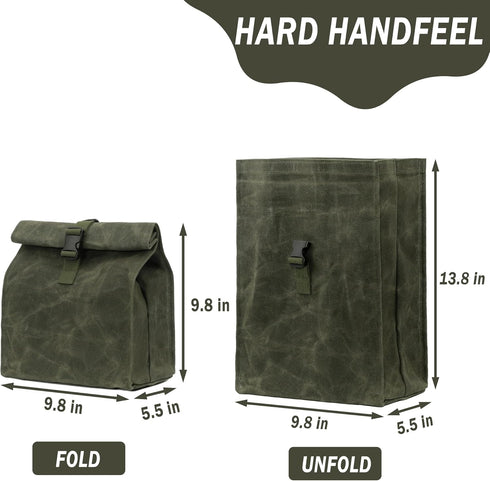 Kaaltisy Heavy Duty Lunch Bags Waxed Canvas Roll-top Lunch Boxes Waterproof Reusable Lunch Bag with Adjustable Buckle, Green, Hard Handfeel...