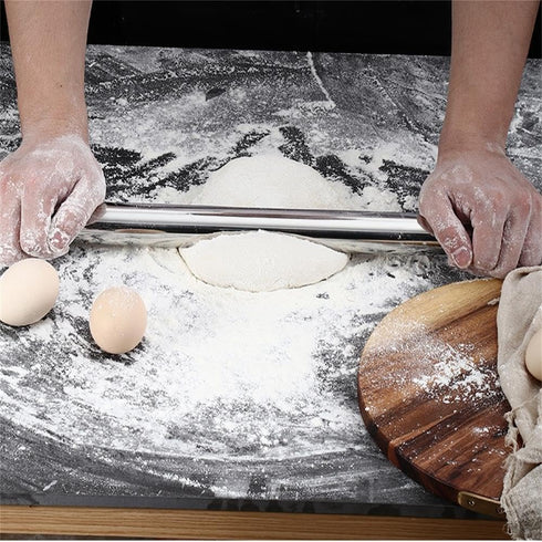 Smooth Stainless Steel Rolling Pin for Baking Fondant, Pizza, Pie, Pastry, Pasta, Dough, Cookies (12.8in)...