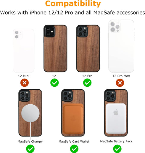 molzar Grip Series Magnetic Case for iPhone 12 and iPhone 12 Pro with Walnut Wood, Built-in Magnet Ring for Magnetic Mount, Compatible with MagSaf...