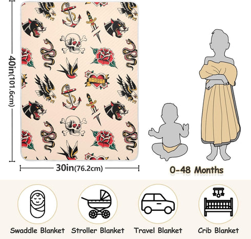 Old School Tattoo Baby Blanket Cotton Cozy Throw Blanket Warm Nursery Swaddle Receiving Toddler Blankets 30" x 40...