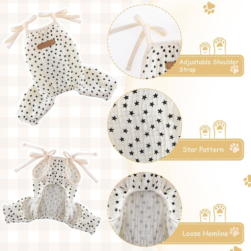 Dog Pajamas Summer Dog Clothes for Small Dogs Girl Boy Star Strap Puppy Onesie Pjs for Doggie Pet Cat Jammies Apparel, Beige, XL...