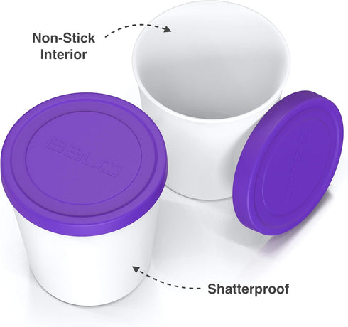 BALCI - Premium Ice Cream Containers (2 Pack - 1 Quart Each) Perfect Freezer Storage Tubs with Lids for Ice Cream, Sorbet and Gelato! - Purple...