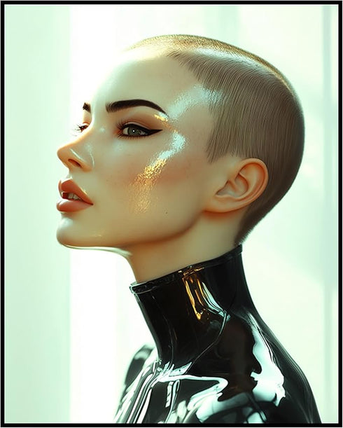 Posterizer 1 pcs-futuristic sleek woman in dark clothing 1-Abstract & Modern Art-Fantasy & Fiction Art-Gift for Women, Fashionistas, Designer Fash...