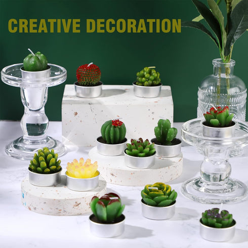 12 Pieces Cactus Tealight Candles Handmade Delicate Succulent Cactus Candles for Party Wedding Spa Home Decoration Gifts(Chic Style)...