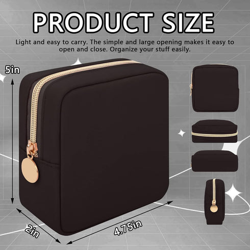 Iqimott Nylon Mini Makeup Bag, Preppy Small Cosmetic Bag Compact Make up Pouch Toiletry Bag, Waterproof Zipper Purse Travel Coin Pouch Sanitary Na...