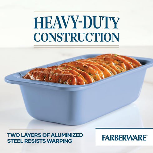 Farberware Easy Solutions Nonstick Bakeware Meatloaf/Loaf Baking Pan, 9 Inch x 5 Inch with Portion Marks - Blue...