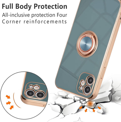 EYZUTAK Electroplated Magnetic Ring Holder Case, 360 Degree with Rotation Metal Finger Ring Holder Magnet Car Holder Soft Silicone Shockproof Cove...