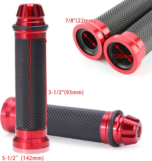 Universal 7/8" 22mm Motorcycle Handlebar Grips - Gel Rubber Compatible with Chopper, Cruiser, Street, Dirt Bike...