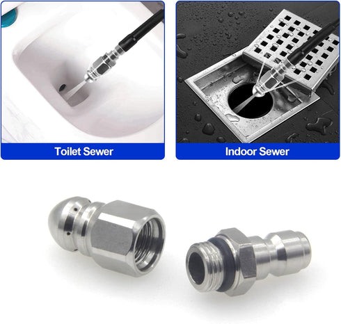 (2 Sets) Pressure Washer Sewer Jetter Nozzle with Stainless Steel, Mini Compact Durable Sewer Jet Nozzle,Pressure Drain Jetter Hose Nozzle,1/4'' Q...