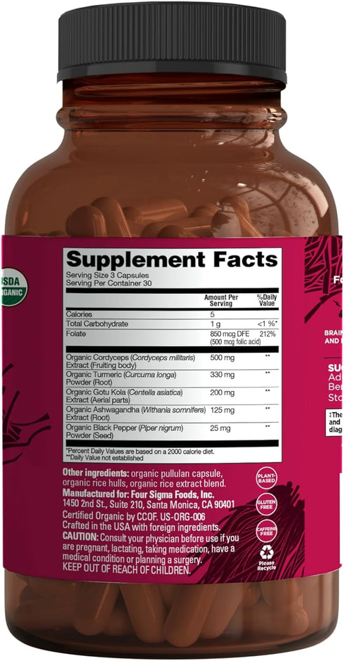 Four Sigmatic Memory Capsules | Reduce Brain Fog & Improve Memory | Nootropic Memory Supplement for Brain Support with Cordyceps Mushroom, Gotu Ko...