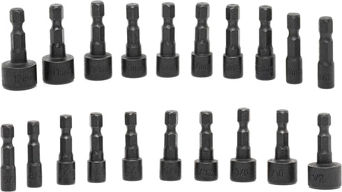 NEIKO 10068A Nut Driver Set, For Impact Drill and Driver, 20 Piece, 1/4” Hex Small Nut Driver Bit Set, Metric and Standard, 4-12 mm & 5/32”-1/2”, ...