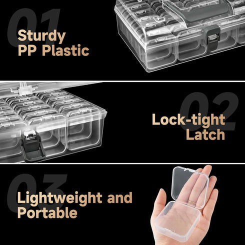 Small Bead Organizers with Handle, 24 Pcs Plastic Storage Cases, Mini Clear Craft Containers with Hinged Lid and Label Small Parts Storage Boxes f...