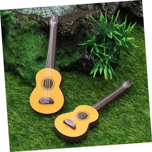 EXCEART 4 Pcs Wooden Miniature Guitar Miniature Wooden Instrument Desktop Wooden Miniatures Micro Landscape Statue DIY Miniature Guitar 1:12 Dollh...