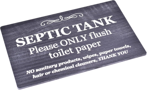Septic Tank Sign ¦ Strong self adhesive ¦ Stylish Polite Notice engraved onto textured CARBON ASH (burnt wood) effect acrylic ¦ Plaque for Toilet,...