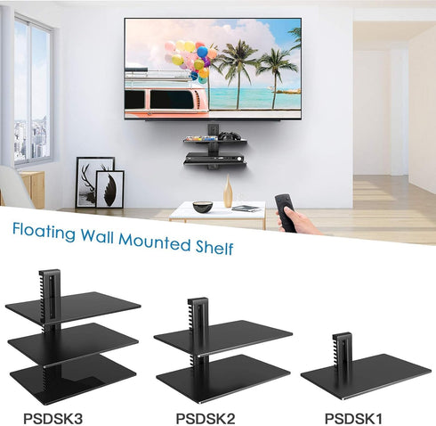 PERLESMITH Floating AV Shelf Double Wall Mount TV Shelf - Holds up to 17.6lbs - DVD DVR Component - Perfect for Xbox, Projector, WiFi Router, Game...