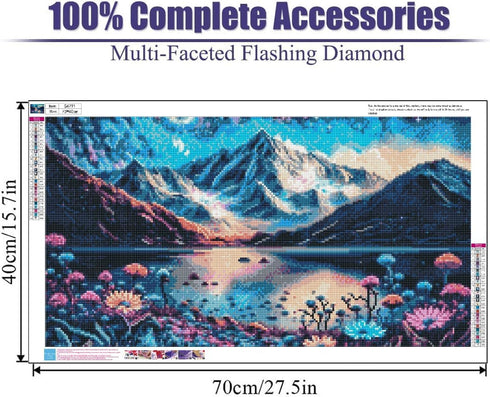 5D DIY Diamond Art Mountain Lake Flowers Large Size Diamond Painting Kits for Adults,Full Drill Crystal Rhinestone Arts and Crafts,Gem Art Paintin...