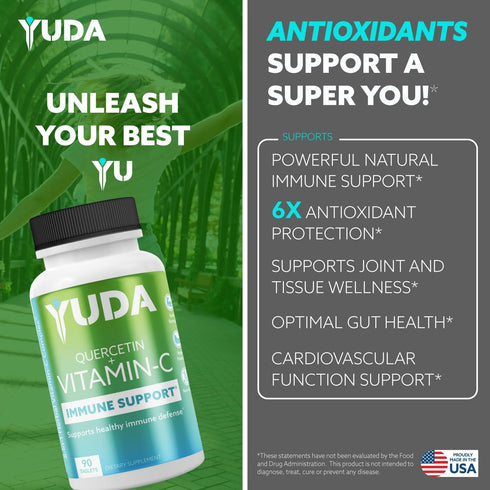 Yuda Immune Support Booster - Vitamin C and Quercetin, Enriched with Elderberry and Rose HIPS, a Superior Vitamin C and Quercetin Formula, Promote...