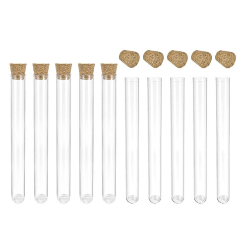 uxcell 10Pcs PS Plastic Test Tubes with Cork Stoppers, Round Base, 13x100mm, Storage Container for Scientific Experiments Sample Display Decoratio...