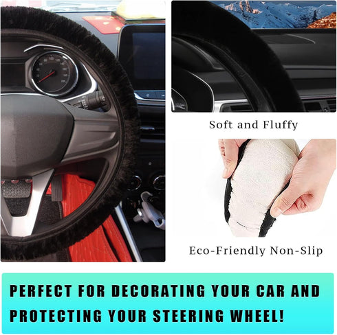 Elastic Fuzzy Steering Wheel Cover, 15'' Soft Steering Wheel Protector for Warm Winter, Anti-Slip Fluffy Car Wheel Covers, Universal Car Interior ...