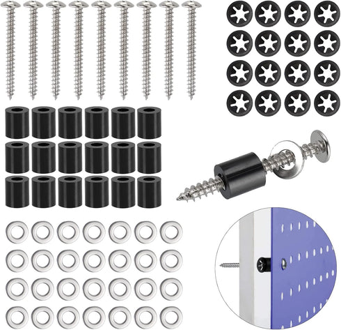 43 Set (172Pcs) Pegboard Mounting spacers and screws Kit, Peg Boards Installation Hardware Accessories. Include Sturdy Screws, Spacers,Washers and...