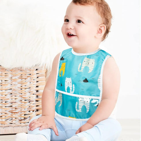 6Pcs Waterproof Toddler Bibs Baby Feeding Bib Set with Crumb Catcher Pocket Infant Adjustable Baby Teething Bib Babies Sleeveless Animals Food Bib...