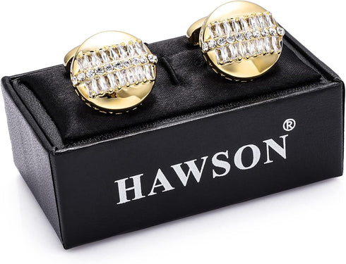 Crystal Cufflinks for Men with Gift Box, 18K Gold Tone Cuff link for Men's Dress Shirts and French Cuff Shirts on Birthday Party Wedding Anniversa...