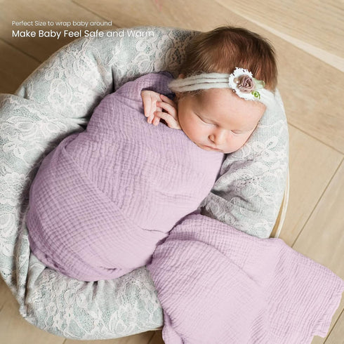 Muslin Swaddle Blanket Baby - Cotton Swaddling Blanket Soft Baby Receiving Blanket Neutral 2Pack(Purple)...