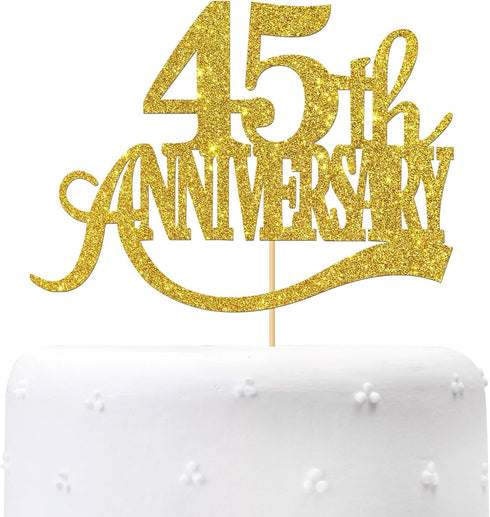 Gold Glitter 45th Anniversary Cake Topper - for Happy 45th Wedding Anniversary / 45th Birthday Party/Cheers to 45 Years Party Decorations...