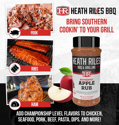 Heath Riles BBQ Rub - Apple BBQ Seasoning Rub, Champion Pitmaster Recipe, Legendary BBQ Rubs For Smoking & Grilling, 70+ BBQ Championships, 12 oz....