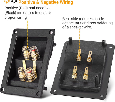 Facmogu 2PCS Rectangle 4-Way Speaker Terminal Box, Gold-Plated Binding Post Terminal Cable Connector for DIY Applications, Terminal Cups with 2 Pa...