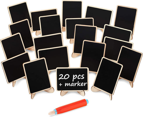 20+1 pcs Wood Mini Chalkboard Sign with Easel Stand Special Event Decorations, Table Numbers Plants, Weddings Place & Birthday Parties Cards, Blac...