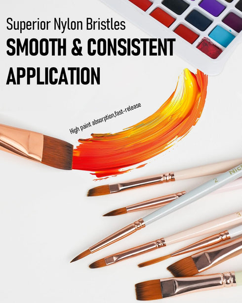 Nicpro 12pcs Artist Paint Brush Set, Pastel Painting Brushes Kit with Flat, Round, Filbert, Angle and Detail Paintbrushes, Nylon Bristles Paint Br...