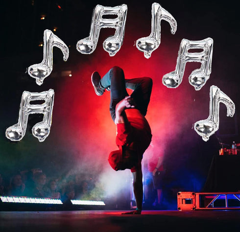 10 PCS Musical Note Aluminum Foil Balloons Guitar Silver Happy Birthday Music Balloons Banner Music Party Decorations for Music Themed Party, Birt...