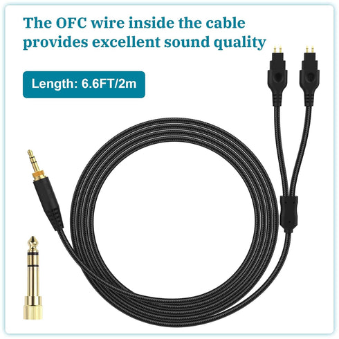 Replacement Audio Cable Cord Compatible with Sennheiser HD600 HD650 HD580 HD660S Headphones, 3.5mm 1/8" Plug and 6.35mm 1/4" Adapter 6.6FT/2m...