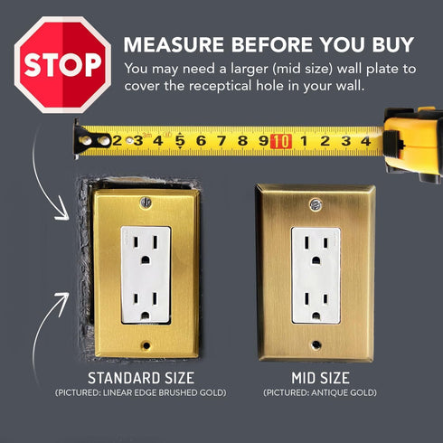 BRASS Duplex Gold Outlet Cover STANDARD SIZE Polished Brass Metal Outlet Cover Wall Plate Duplex Receptacle Wallplate Covers 1-Gang Single Gang, S...