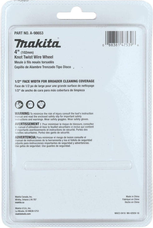 Makita A-98653 4" Knot Twist Wire Wheel, M10 x 1.25...