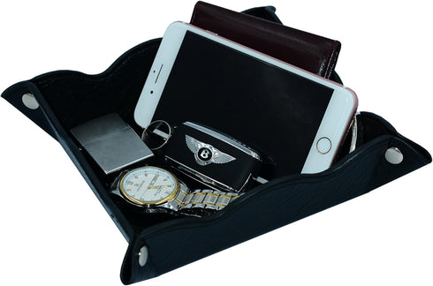 Leather Storage Tray,Phone Watch Jewelry Coin Organizer,Dresser Valet Tray for Men(Black)...