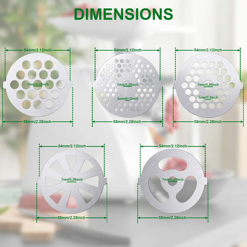 Mudder 9 Pieces Meat Grinder Blades Plate Discs Stainless Steel Food Knife Cutter Meat Grinder Replacement Parts for Size 5 Stand Mixer Accessorie...