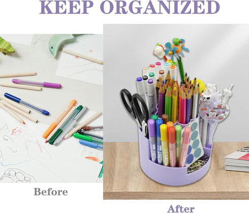 360°Degree Rotating Desk Organizer, 10 Slots Pencil Pen Holder for Desktop, Cute Rotating Desk Pen Organizer Storage Caddy for Office, School, Hom...