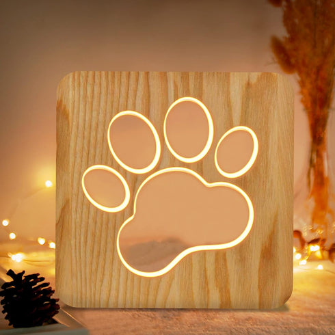 Dog Paw Wood Night Light, Puppy Art Decor Lettered Slat Box Sign, Cartoon Hollow Design for Dog Lover Bedroom, Children Kids...