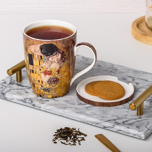 McIntosh Gustav Klimt The Kiss Fine Bone China (15 oz) Tea Mug with Infuser and Lid in Matching Gift Box...